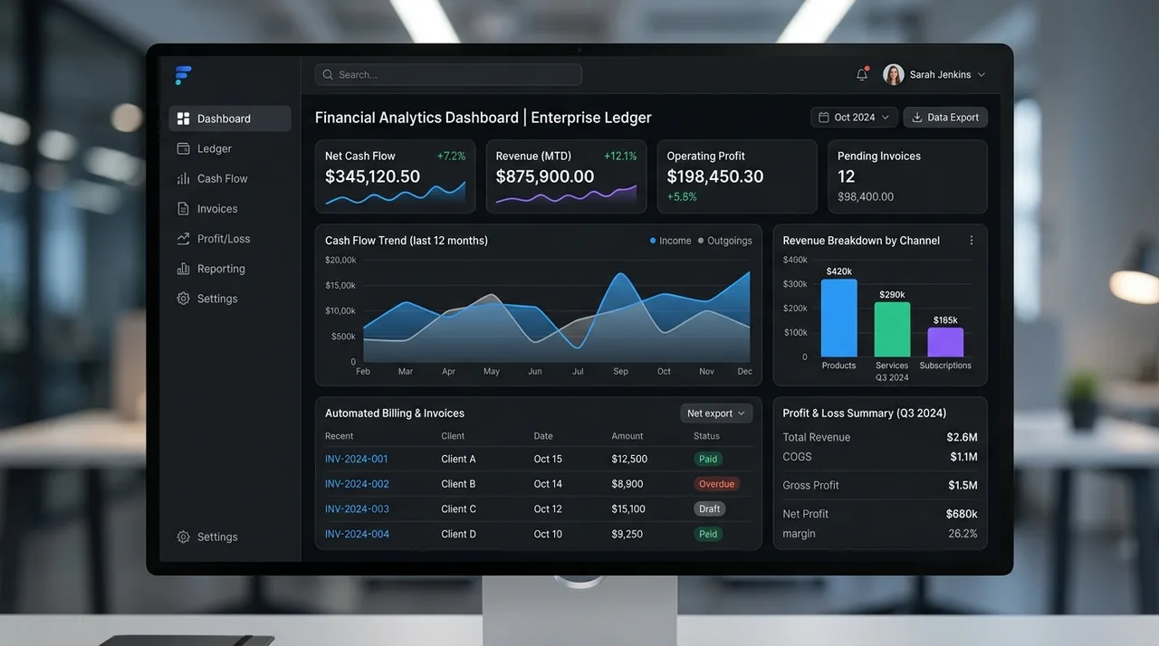 Finance Management System Ledger & Analytics UI Mockup