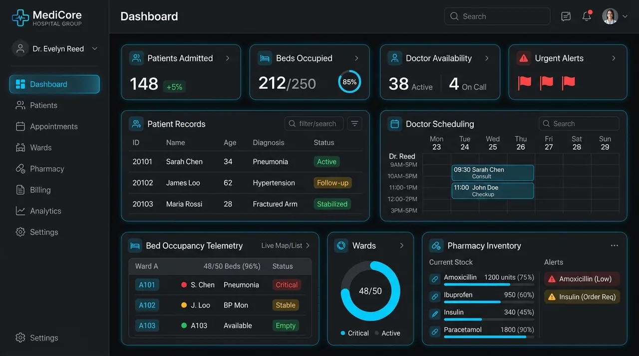 Hospital Management System Clinical & Patient Records UI Mockup