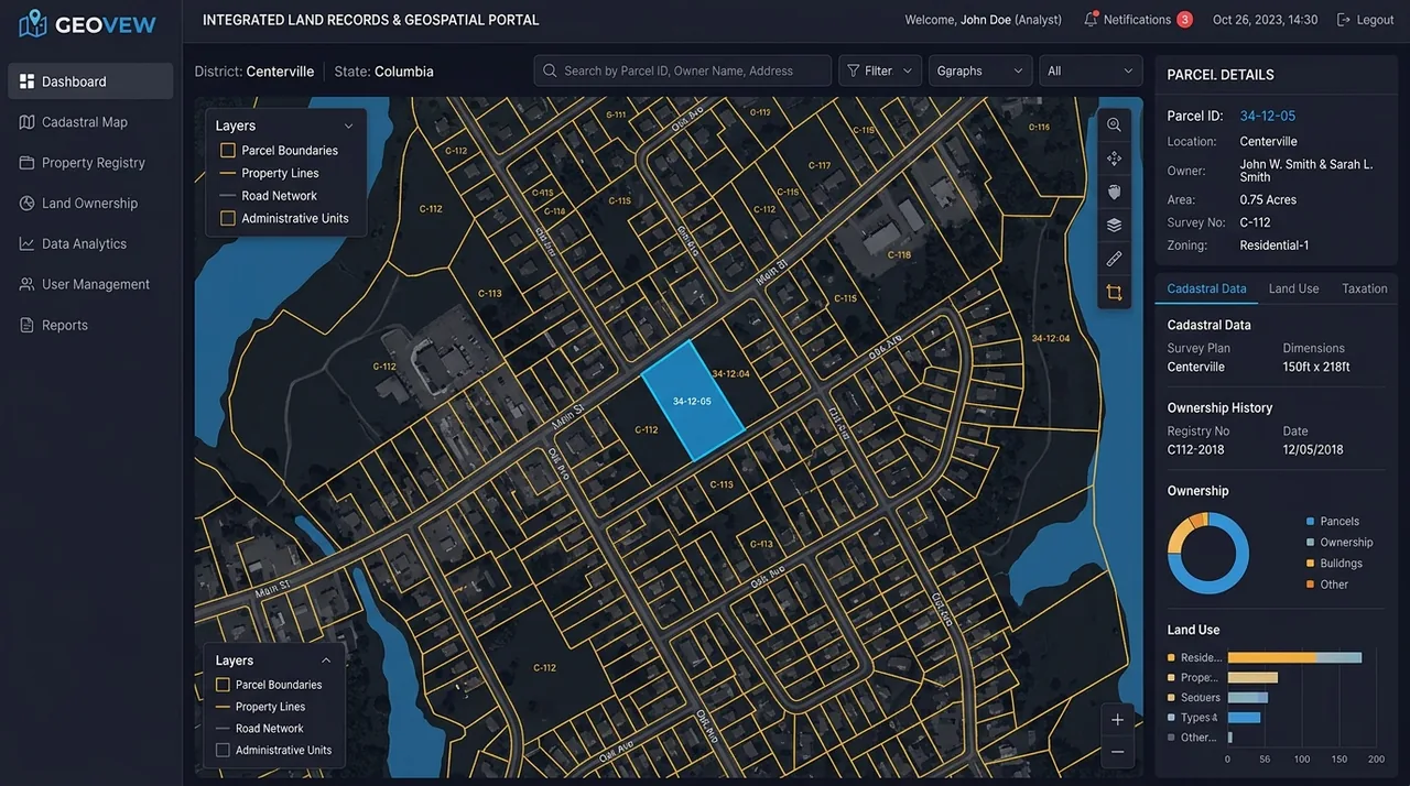 Revenue Land Records & Geospatial Parcel Registry UI Mockup